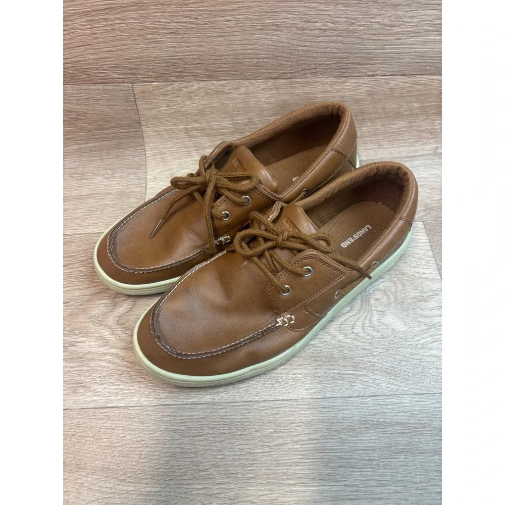 Lands End Mens Boat Shoes Cognac Brown Moc Toe Nautical Loafers 7.5 D CE20490M-J